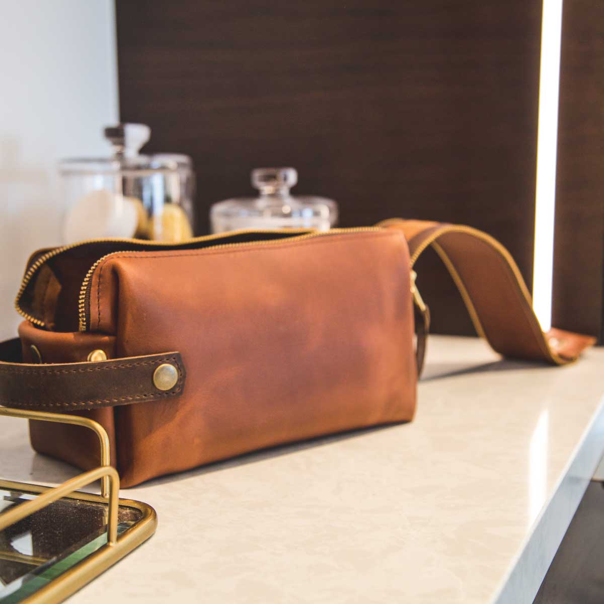Leather Extra Large Toiletry Bag For Men or Women