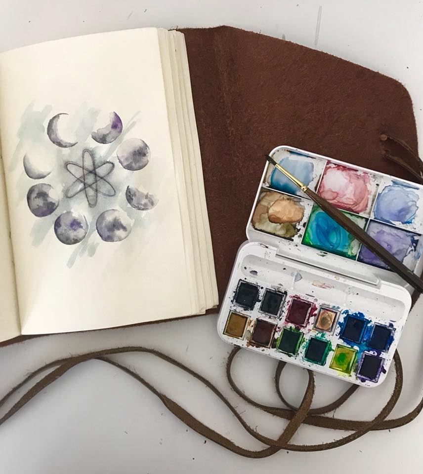 leather journal water paint