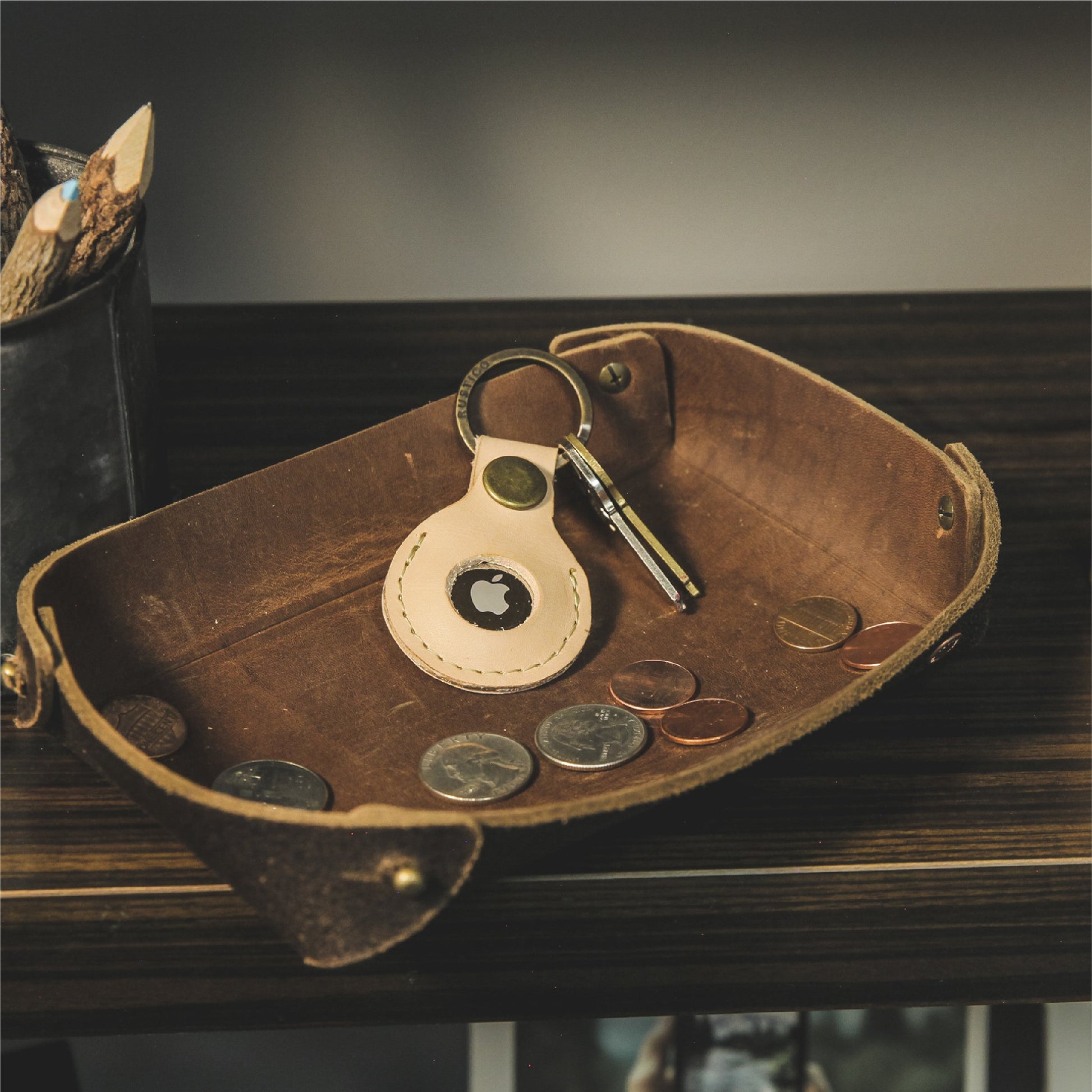 Handcrafted Leather Apple AirTag Keychain