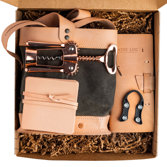 Leather Wine Log and Wine Tote Gift Set