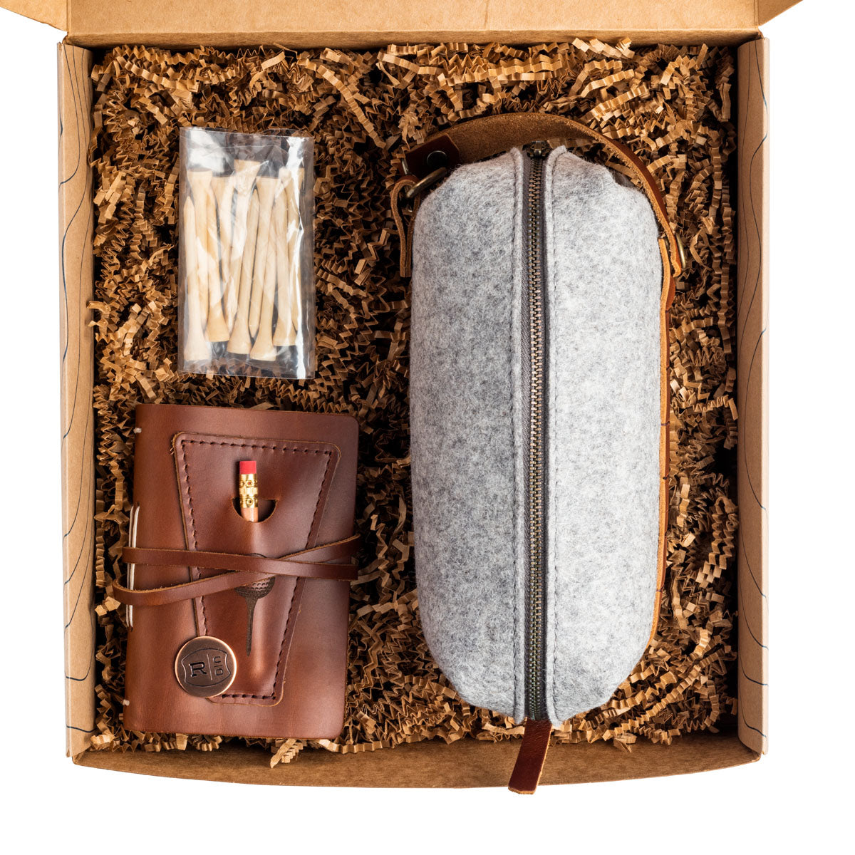 Leather Golf Log and Golf Accessories Bag Gift Set