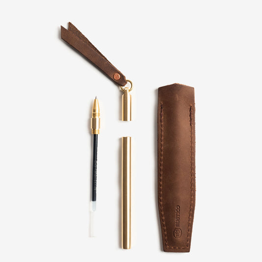 Rustico Solid Brass Pen with Leather Sleeve
