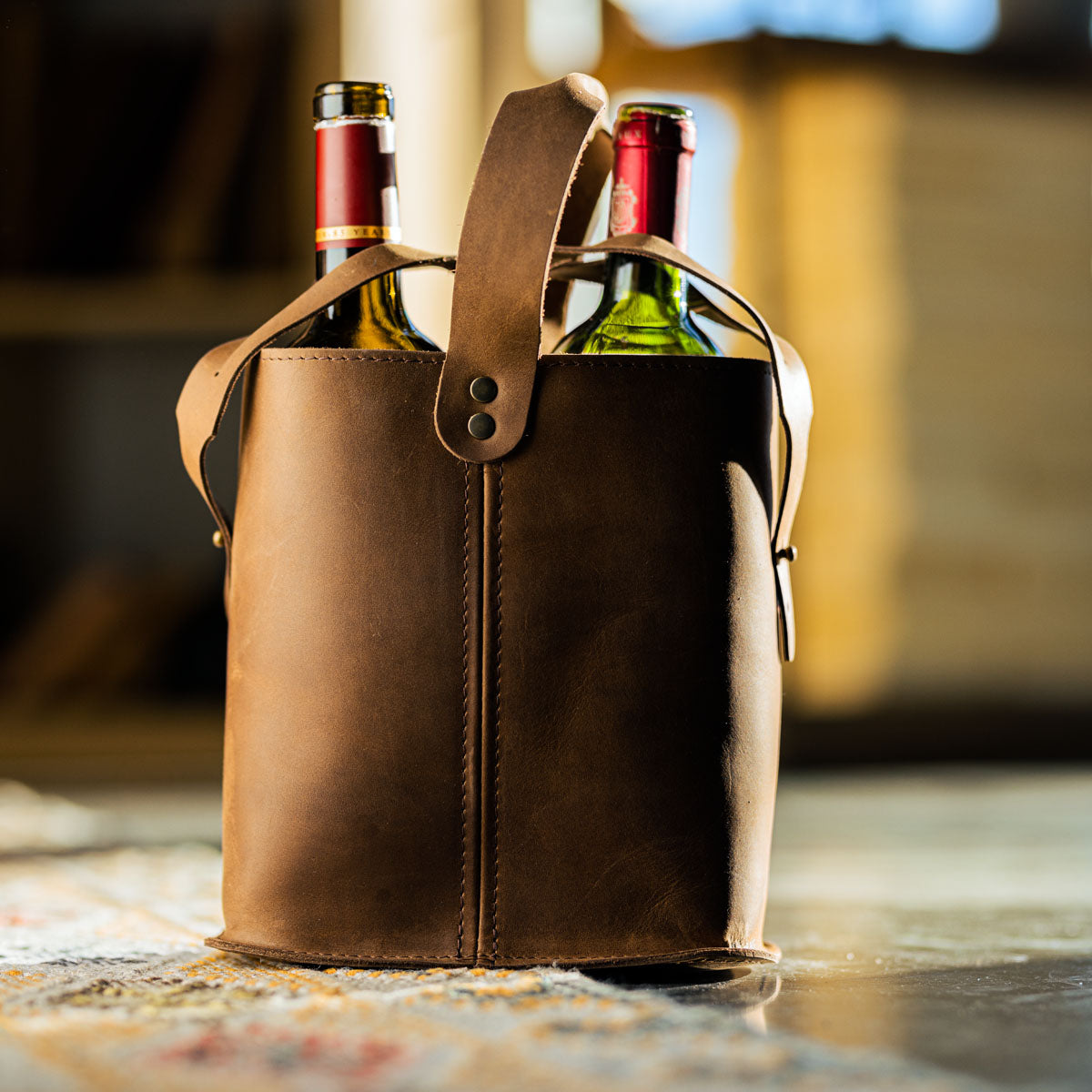 Rustico HS0008-0002 Napa Leather Double Wine Tote in Saddle