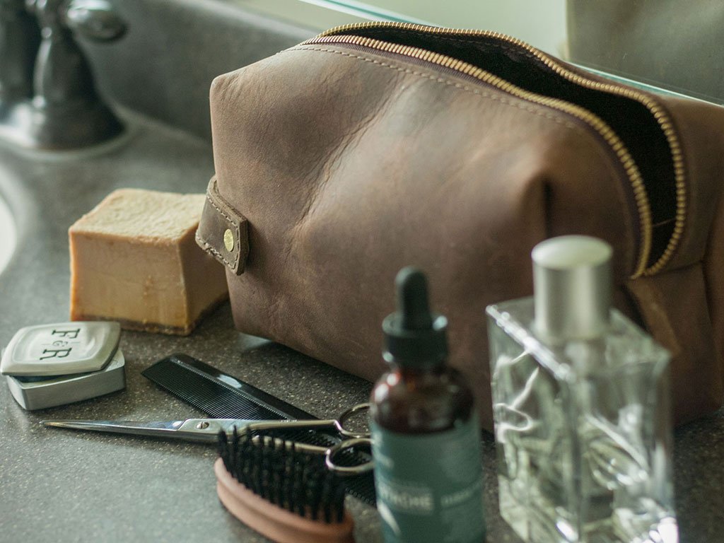Canvas Toiletry Bag with Small Beard Brush